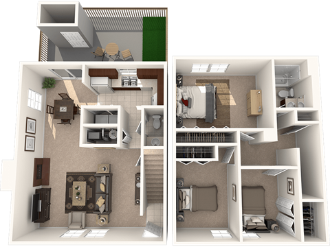 Floor plan for 3 beds, 1.5 baths, 1200 sqft